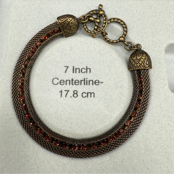 Vintage Romanesque Mesh Chain Bracelet with Sparkly Amber Rhinestones - Picture 9 of 16